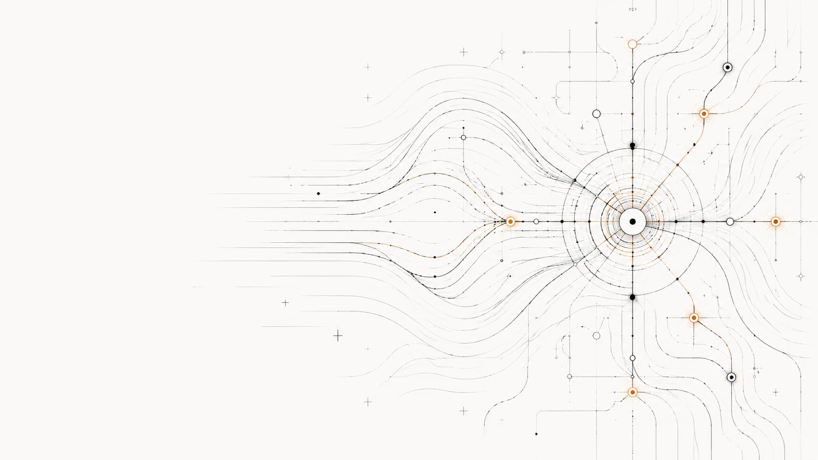 Abstract OrgSpec visual showing structured organization data flowing through connected systems